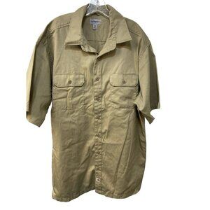 Carhartt Heavy Duty Tan Short Sleeve Button Down Chore Shirt Men’s 2XL Tall